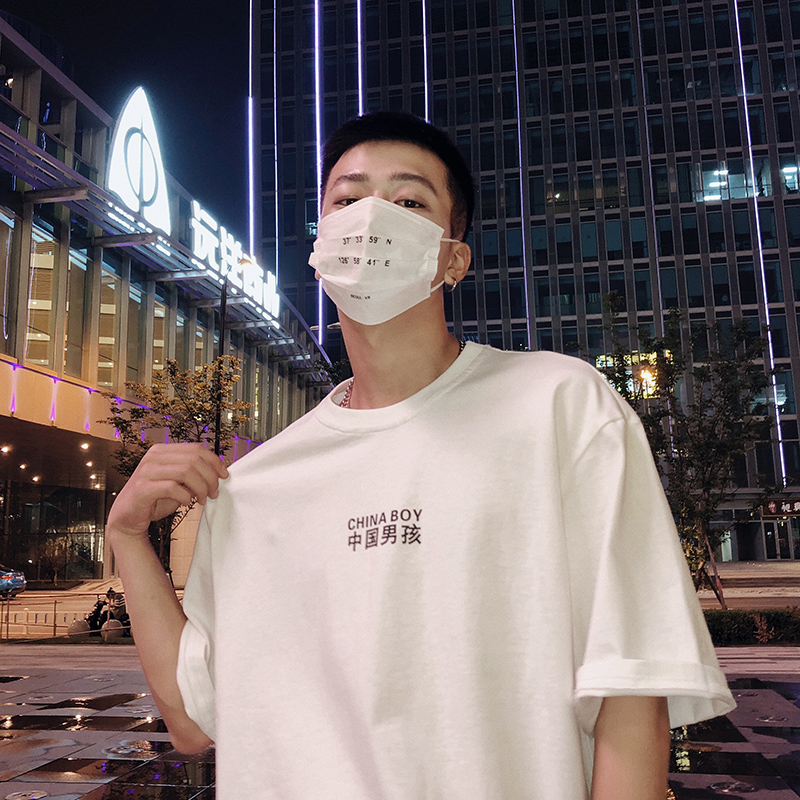 Gauck weighs in small neckline T-shirt oversize Chinese boy combed cotton short sleeve male design feeling small crowdsummer