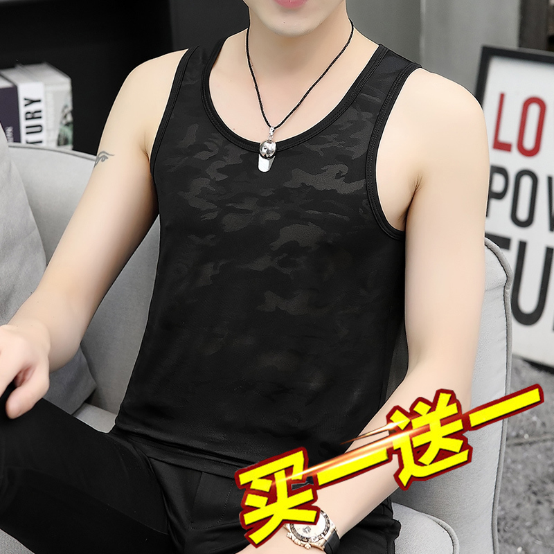2 Pieces】Ice Silk Vest for Men, Summer Thin Style, Trendy Camouflage Sports Fitness Sleeveless Quick-Drying Tank Top, Trendy