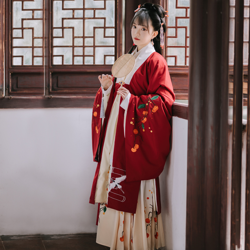 Viscount Autumn Persimmon Kite Original Hanfu Women's Traditional Ming Red Cape Chinese Style Ancient Daily Autumn and Winter Coat