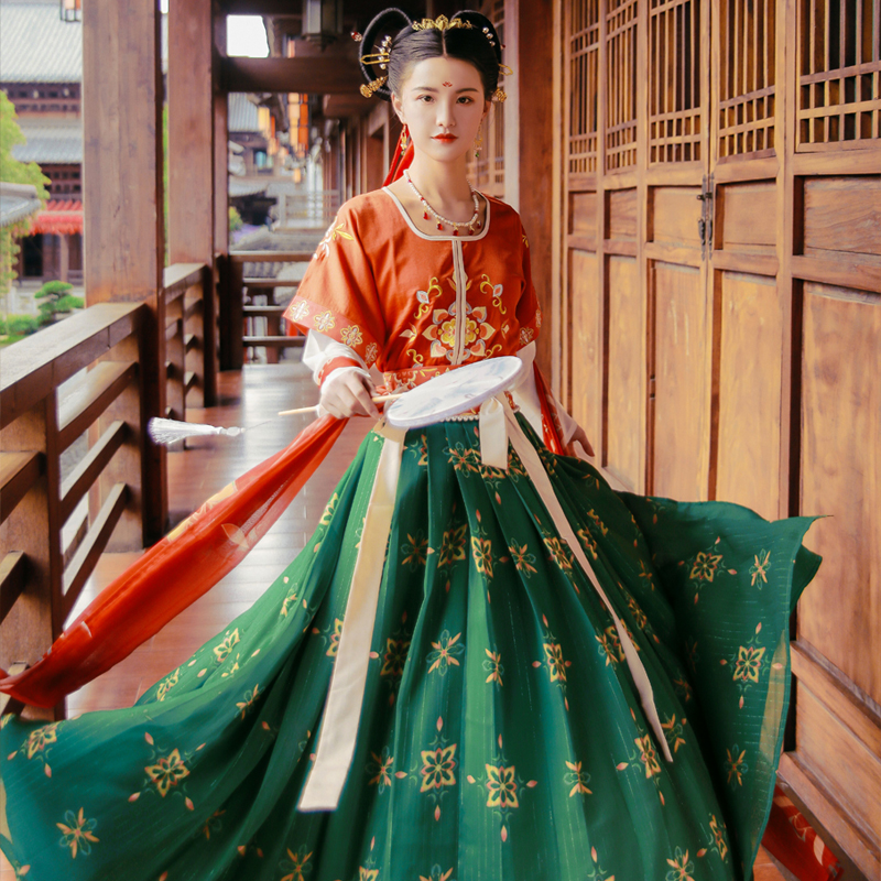 Sub Baron Autumn Color-Dunhuang Lehan Costume Women's New Original Hanfu Dress Three Sets Jacket Skirt Half Arm Hanfu Tankled