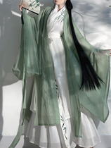 Sub-baron autumn colors-clear wind such as jade ancient dress Gods Girl Hanfu Wei Jin Wind Straight and large sleeves Neckline Waist-Waistcoat Skirt