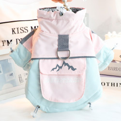 Dog Clothes Autumn and Winter Thick Outdoor Color-Blocking Three-Proof Windbreaker Traction Cotton Coat Small Dog Teddy Pet 6942