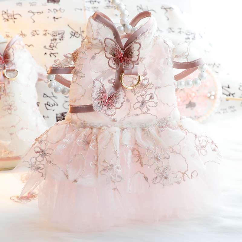Dog Clothes Spring and Autumn Thin Style Cat Princess Dress Pink Wedding Dress Embroidered Small Dog Teddy Pet 5797