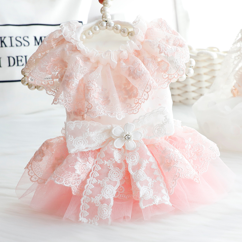 Dog Clothes, Cat Princess Dress, Spring and Summer Thin Wide-Neck Lace Embroidered Wedding Dress, Small Dog Teddy Pet 3652