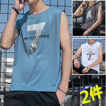 Men Vest Pure Cotton Tide Teenagers Sleeveless T-Shirt Male Tide Card for Shoulder Outside Wearing middle school students T Sport Summer waistcoat