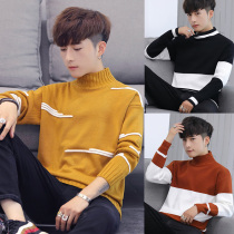 Semi-high collar sweater male Korean version Trend teenagers set loose with lazy and lazy autumn and winter hit bottom-knitted sweatshirt student
