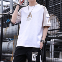 Teen white short sleeve T-shirt for men Tide Cards Summer High School Students Pure Cotton Ice Sensation Half Sleeve Men Summer Clothing Chains