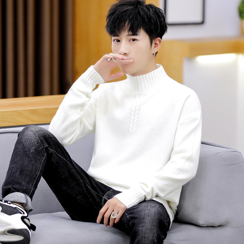 Semi-high collar sweater male Korean version trendy personality handsome in winter hitting bottom-knitted sweatshirt 2020 New student sanitary clothing