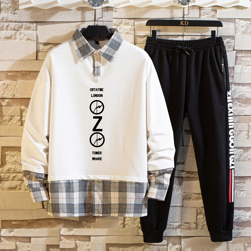 Fall T-shirt Male Tide Trump Long Sleeve T Teen Sports Suit Junior High School Student Autumn Clothing Fake Two T-shirt Blood Trend