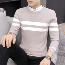 Fake two-piece sweater mens thick sweater autumn and winter Korean version of the trend 2019 new winter shirt collar base shirt