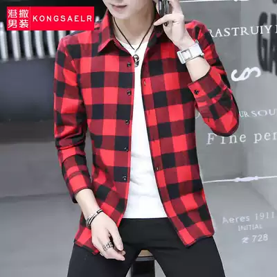 Plaid shirt men's 2021 new trendy dress men's long sleeve shirt autumn thin coat