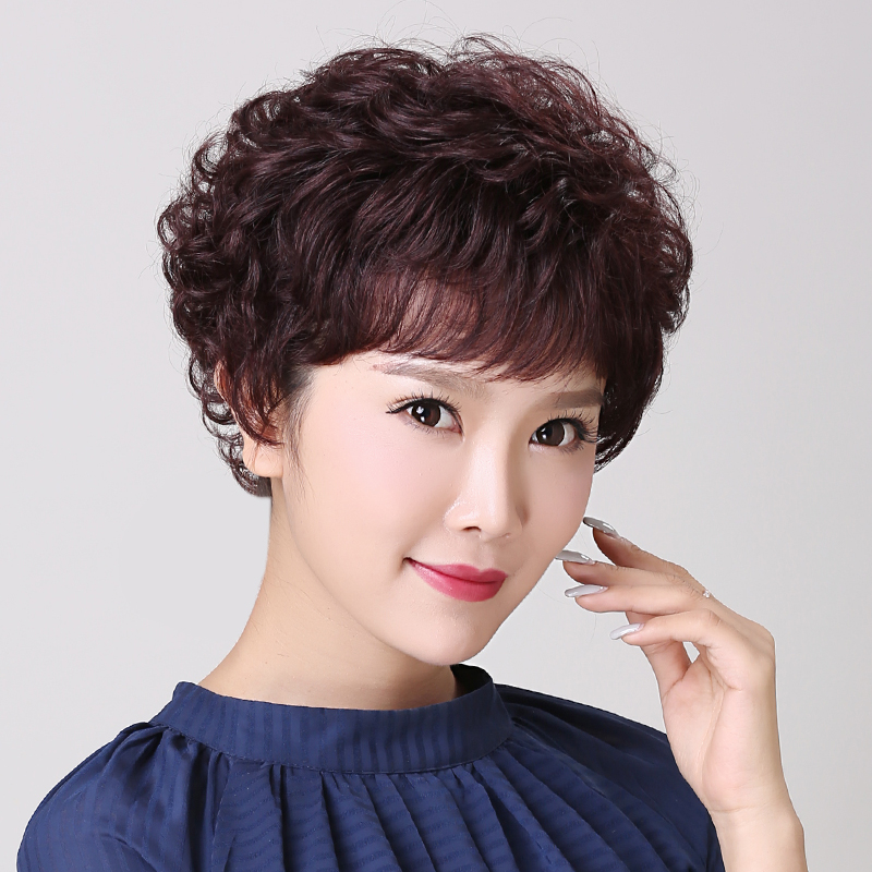 贝丝特真发假发女蓬松短卷发妈妈款中老年款整顶气质短发头套时尚