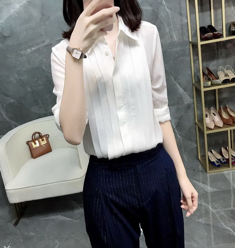 2022 New shirt large size women fat mm professional snow spinning shirt and Korean edition loose long sleeve tie to work suit