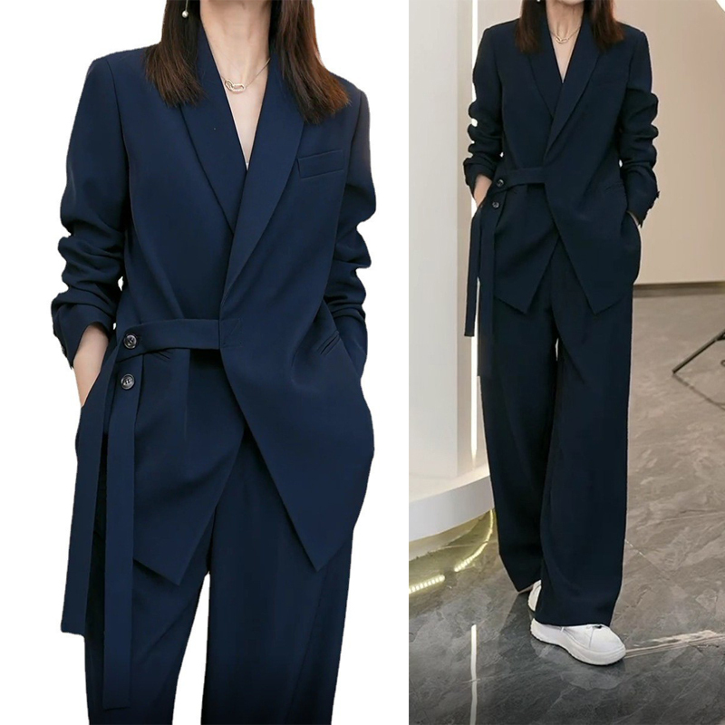 2026 Spring and Autumn New Plus Size Women's Clothing Set for Chubby Girls, Loose Slimming Jacket, Suit, Wide-Leg Pants Two-Piece Set