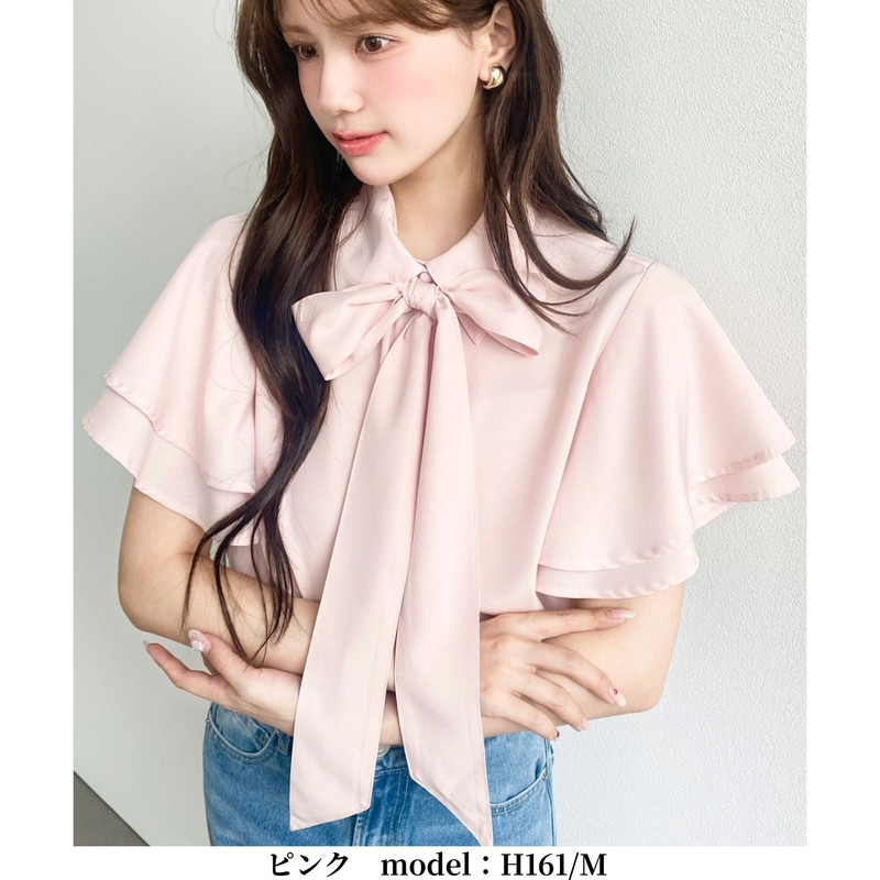 033191 Daily Order, Five Colors Available, Sweet Style Small Lapel Bow Tie Double-Layer Ruffle Sleeve Shirt 2L4