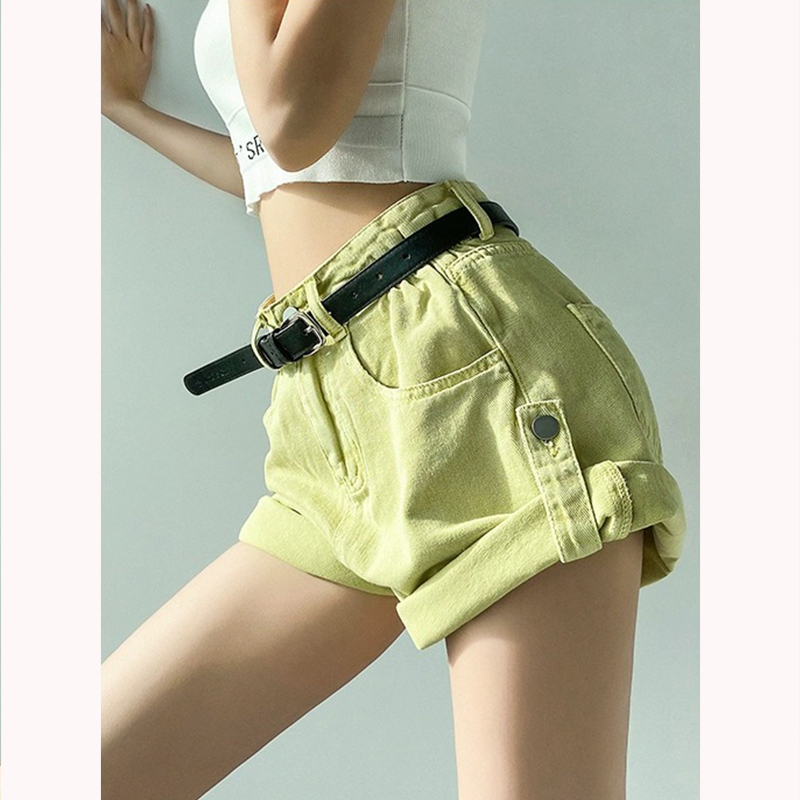 Rebellious Diary European and American Style Retro Water-Washed Denim Shorts for Women, Summer Rolled-Up Loose Slimming Cargo Shorts Hot Pants Trendy