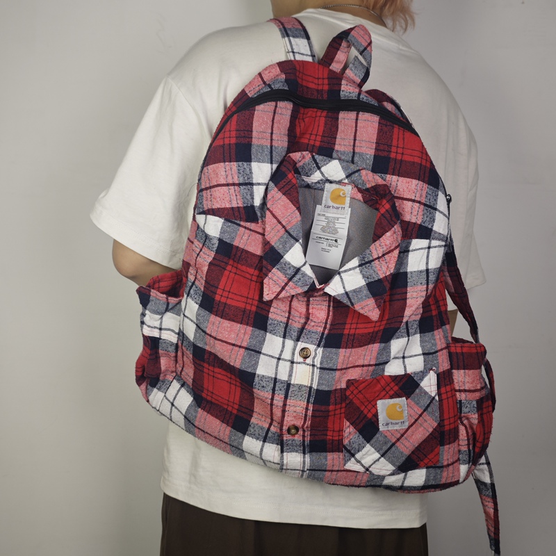 Carhartt Shirt Modified into a Backpack, Plaid Thai Modified Vintage Item, Unique Piece, Vintage Gift for Birthday