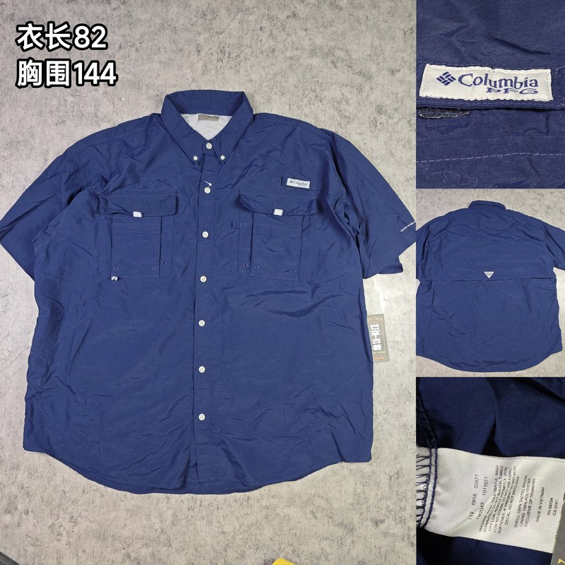Vintage Colombian Pfg Navy Blue Workwear Short-Sleeve Shirt Outdoor Fishing Functional Loose Fit Plus Size Vintage Colombian Pfg Navy Blue Workwear Short-Sleeve Shirt Outdoor Fishing Functional Loose Fit Plus Size