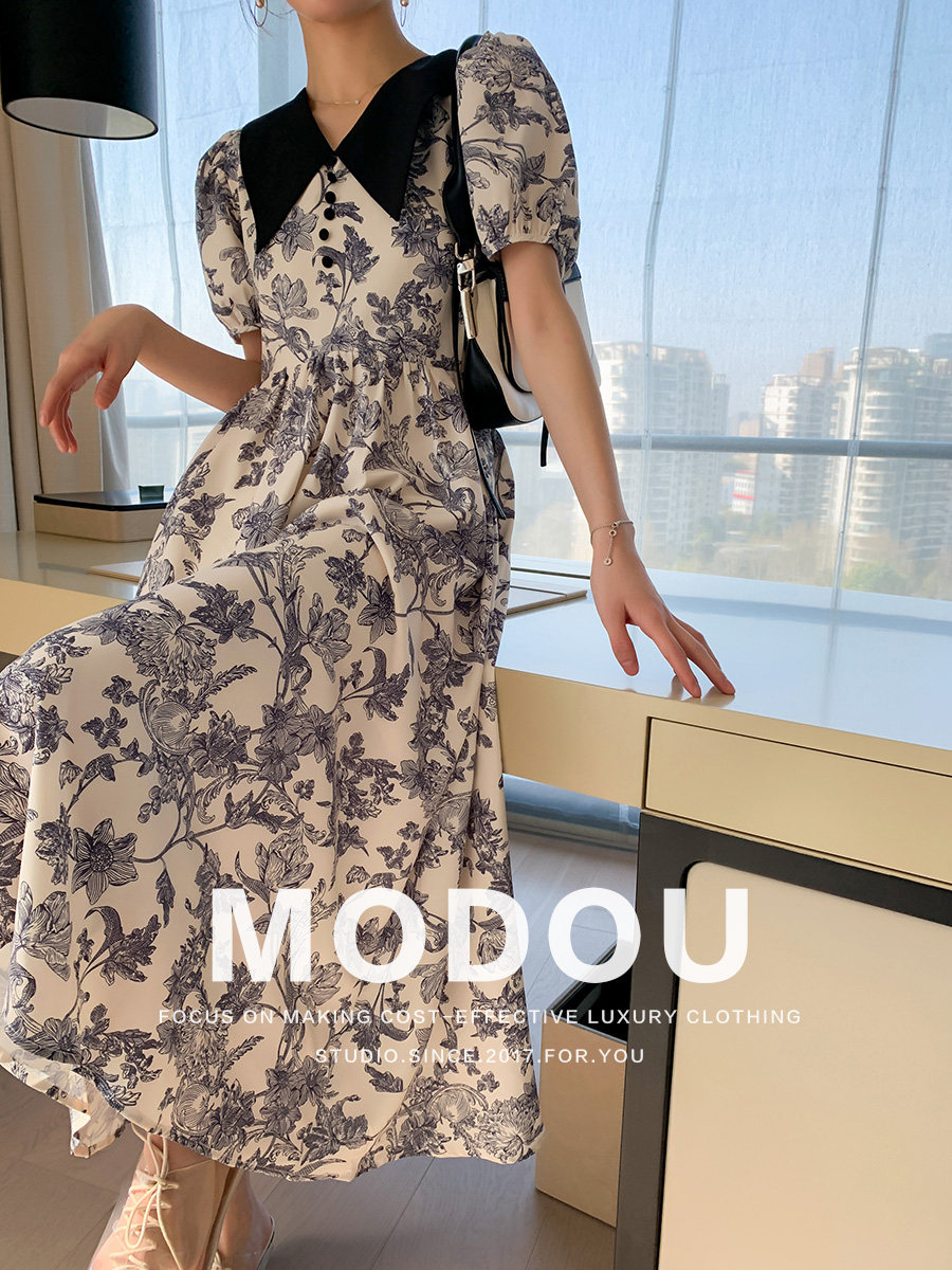 MODOUSTUIDO Exclusive Custom French Chiffon Floral Dress Doll Collar Light Cooked Slim First Love Retro
