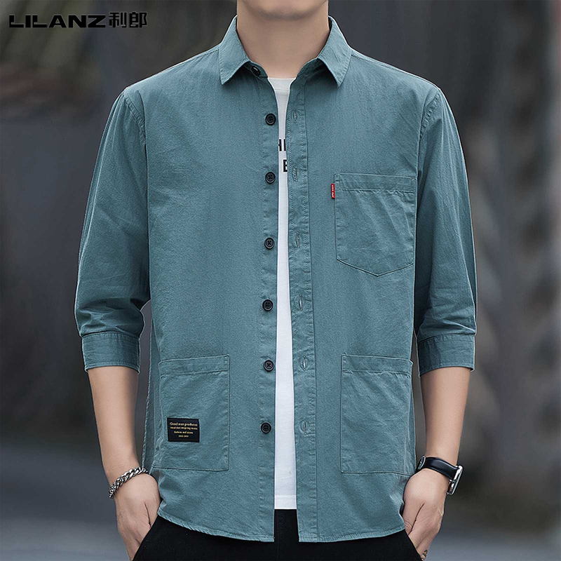 Lilang Men's 2026 Three-Quarter Sleeve Shirt Casual Style Turn-Down Collar Loose Workwear Multi-Pocket Hong Kong Style Shirt
