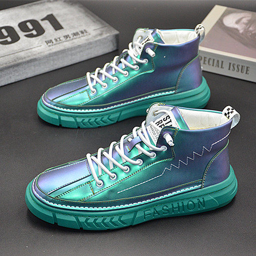 Spiritual guy thick-soled casual high-top sneakers hair stylist nightclub dazzling color trendy men's all-match Korean version of net red men's shoes