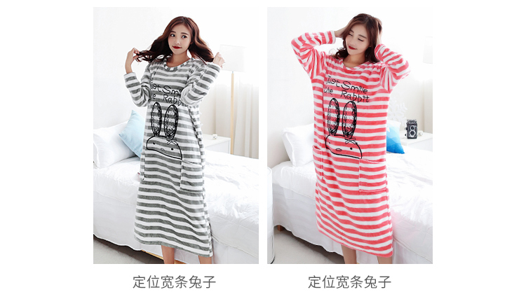 Flannel nightdress nữ mùa đông cộng với phân bón tăng phụ nữ mang thai san hô lông cừu đêm phiên bản Hàn Quốc của đồ ngủ kích thước lớn phụ nữ phục vụ mùa thu đồ bộ mặc nhà