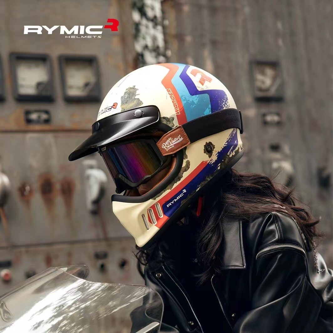 RYMIC Retro Helmet 3C Certification Four Seasons Harley Motorcycle Riding Full Helmet Locomotive Men and Women Summer