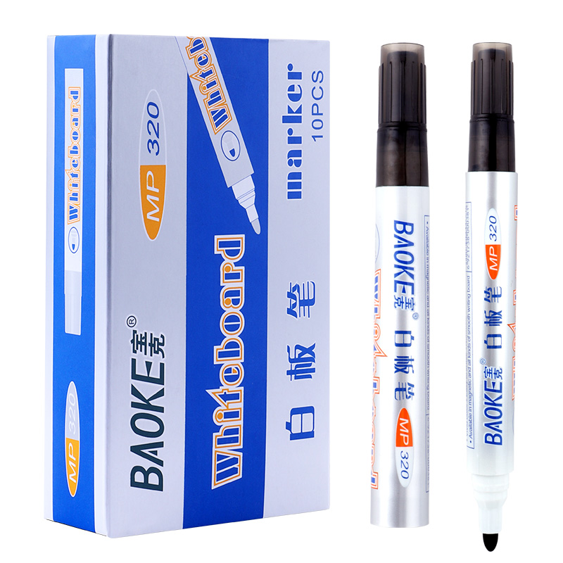 Puck MP-320 white board pen black water-based erasable children color red blue blackboard pen office supplies stationery wholesale drawing board pen writing board pen easy to rub coarse head 10 clothes