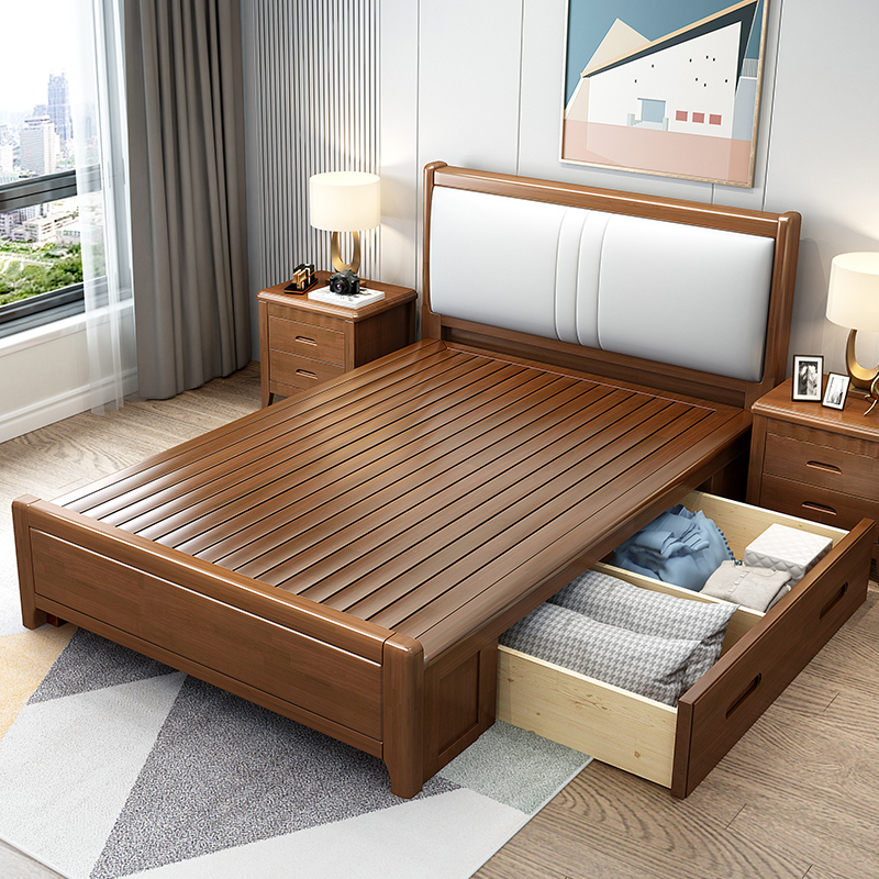 Solid Wood Storage Bed 1.635m Soft-Packed Home-Use Children's Bed 1.2m Air-Pressure High-Box Bed 1.2m Single Bed Solid Wood Storage Bed 1.635m Soft-Packed Home-Use Children's Bed 1.2m Air-Pressure High-Box Bed 1.2m Single Bed