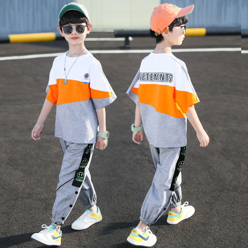 Children's clothing boys summer suit summer 2023 new big boy handsome sportswear boys short-sleeved clothes tide