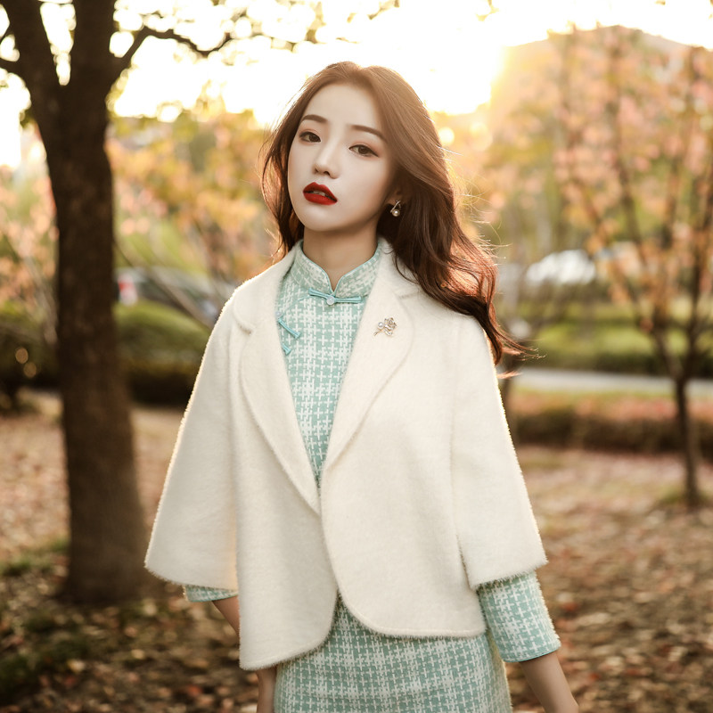 Outer Lap Double Face Water Mink Velvet Qipao Autumn Winter Blouse Jacket Woman Long Sleeve Thickened Dress Cape Elegance Girl Retro