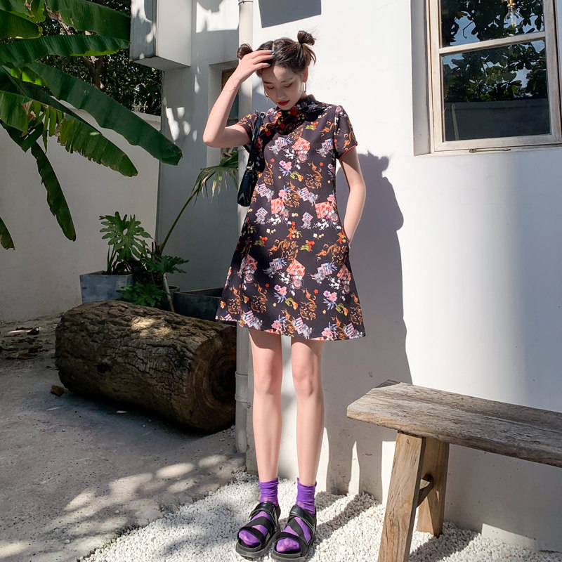 Summer 2022 qipao young girl with improved version of the world dress everyday can wear short and slightly fat Chinese wind women's clothes
