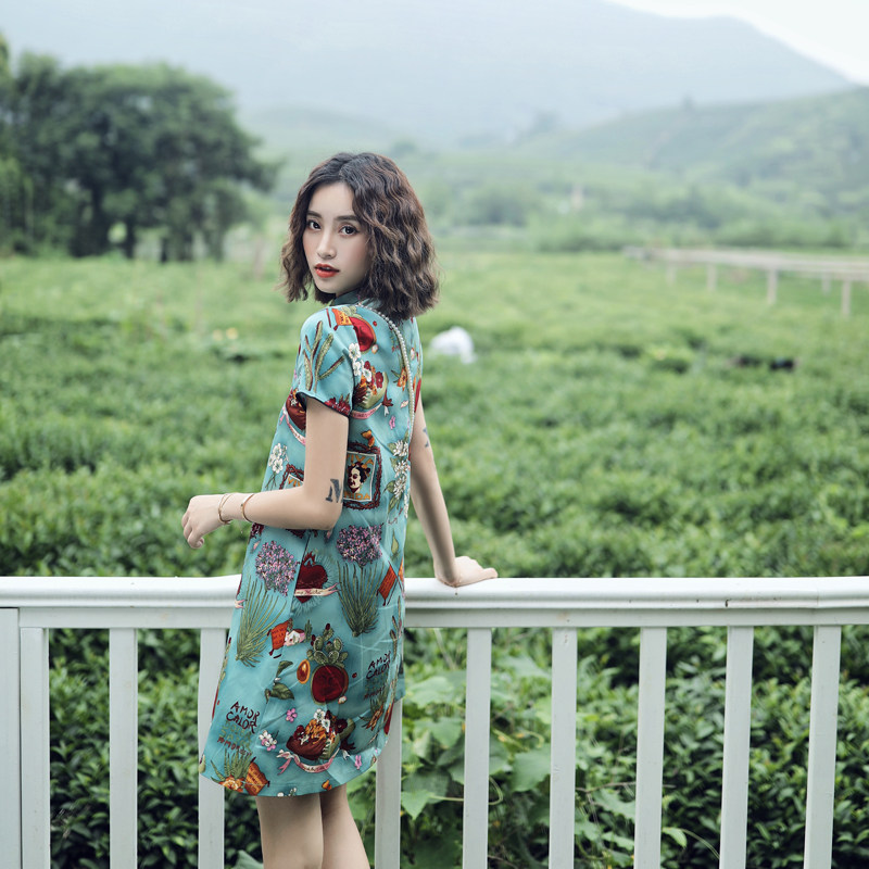 Improved qipao Ocean dress New everyday 2022 Short-style Chinese Wind Young Teenage Girl Fashion Comeback and Lean Summer