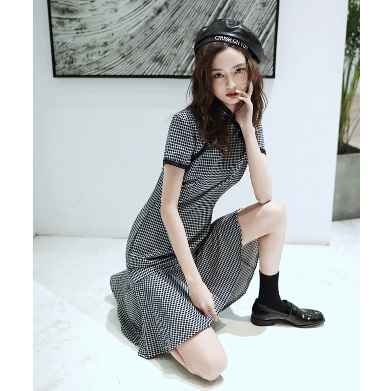 Retro plaid girl Cheongsam summer temperament slim-fit improved version of fashion dress young Chinese style sweet