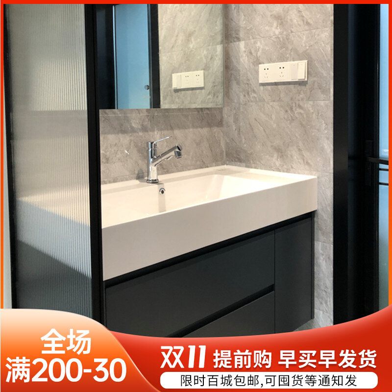 Lily sauce Tongan artificial stone integrated basin bath cabinet solid wood Japanese style minimalist microlite integrated basin ganyuan bathroom-Taobao