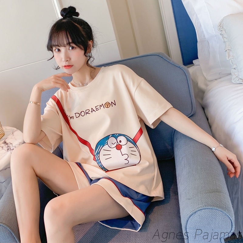 Pajamas women's 2022 new summer cotton short-sleeved two-piece Korean version cute cartoon student cotton home clothes