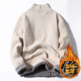 Пуховик, мужской свитер, трендовая трикотажная утепленная утепленный лонгслив, высокий воротник