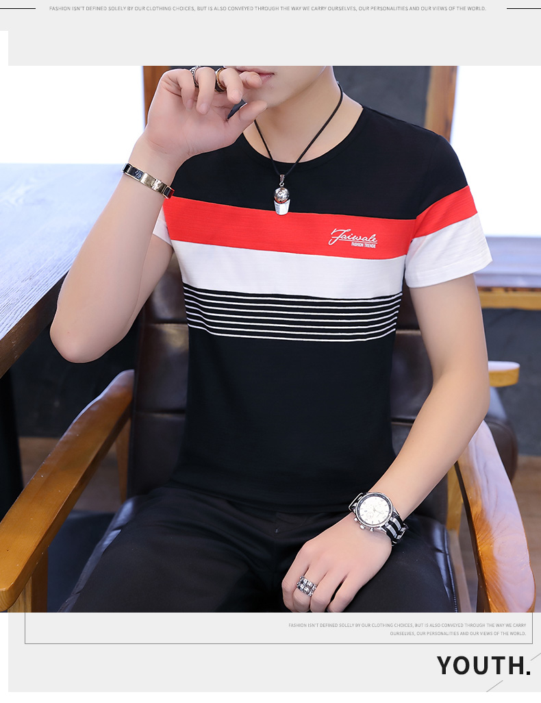 Mùa hè phiên bản Hàn Quốc của những người đàn ông hoang dã áo thun ngắn tay trẻ trung cổ tròn nửa áo sơ mi xu hướng áo sơ mi nam thương hiệu quần áo - Áo phông dài áo thun cotton