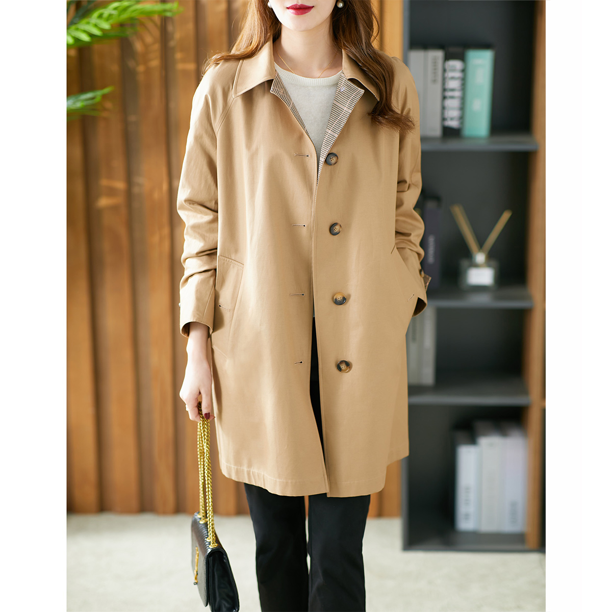 Korean version of the card with its toney-style women's medium long version 2022 spring new loose casual minimalist long sleeve coat jacket woman