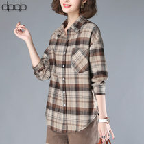 dpqb plaid shirt women 2021 Autumn New Vintage Hong Kong flavor loose grinding coat Joker long sleeve cotton shirt