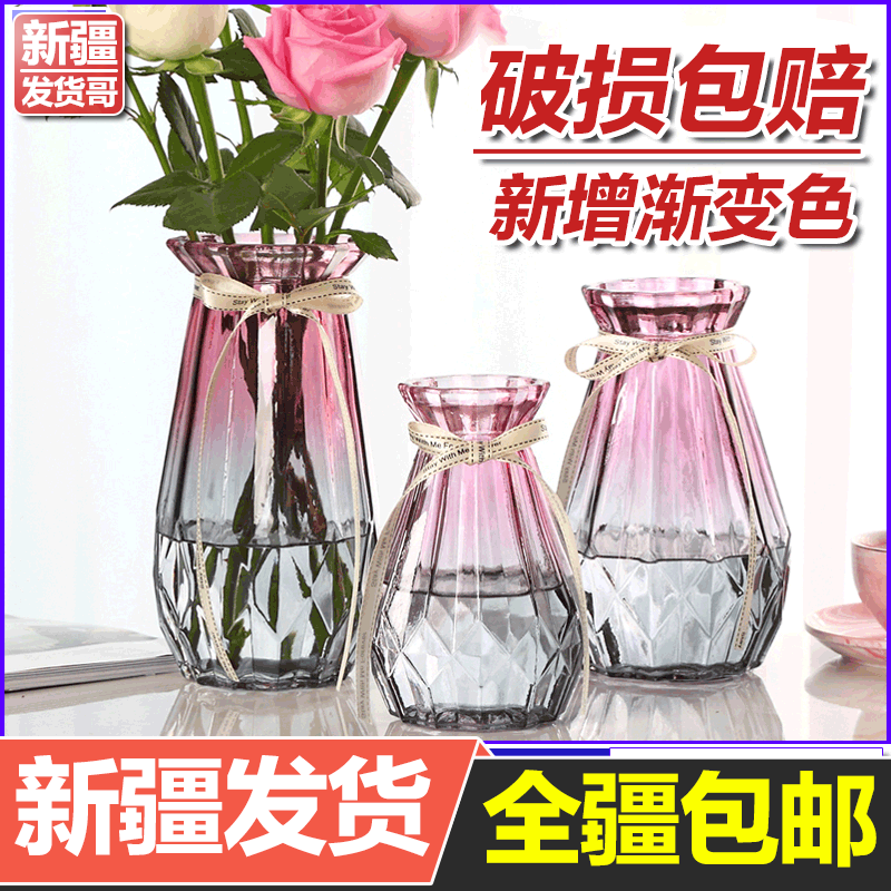 Xinjiang Nordic transparent glass vase flower arrangement drying flower water bacon lily living room pendulum with modern minimalist decoration