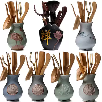 Spoon anti-hot tea clip wooden flat head six gentlemen set tea set accessories tea ceremony Japanese beautiful teaspoon clip