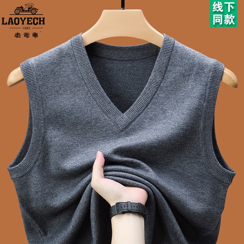Vintage Men's Autumn/Winter Wool V-Neck Vest, Thick Warm Pullover Sweater, Knitted Sleeveless Vest