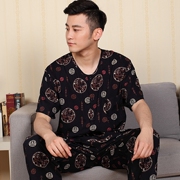 mens trung niên và già lụa pajamamen mùa hè dày quần áo ngắn tay 40-50 tuổi mùa hè cha mặc bộ quần áo ngắn tay.