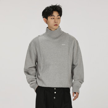 A Carton American Retro Deconstructed Design Turtleneck Sweater for Men and Women, Autumn and Winter High-End Lazy Loose Top