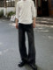 A Carton American-Style Washed Black and Gray Distressed Slim-Fit Versatile Straight-Leg Loose Wide-Leg Jeans Casual Long Pants Trendy
