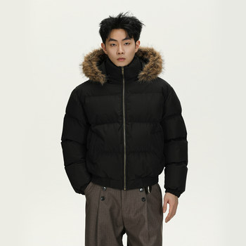 A Carton Winter American-Style Parka Hooded Fur Collar Cotton Jacket for Men and Women, Loose Casual Thick Warm Puffer Jacket