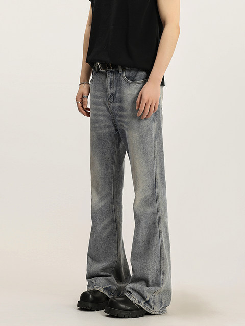 A Carton High Street Cleanfit Washed Denim Jeans for Men, Straight Loose Fit, Slightly Flared Long Pants, Vibe Style Pants for Women