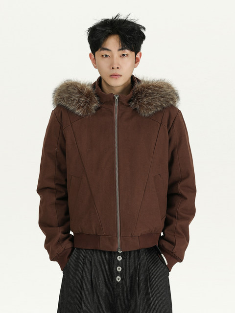 A Carton American-Style Workwear Warm Hooded down Jacket for Men and Women, High-End Casual Fur Collar Jacket, Trendy