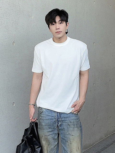 A Carton Jackson Wang's Same Style Short-Sleeve T-Shirt 300g Sorona Base Shirt Slim Fit Versatile Half-Sleeve Top for Men